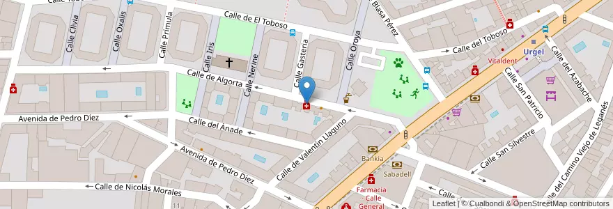 Mapa de ubicacion de Farmacia - Calle Algorta 13 en スペイン, マドリード州, Comunidad De Madrid, Área Metropolitana De Madrid Y Corredor Del Henares, Madrid.