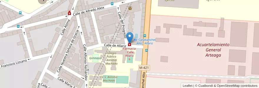 Mapa de ubicacion de Farmacia - Calle Allariz 6 en اسپانیا, بخش خودمختار مادرید, بخش خودمختار مادرید, Área Metropolitana De Madrid Y Corredor Del Henares, مادرید.