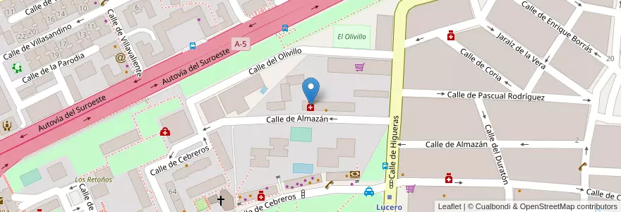 Mapa de ubicacion de Farmacia - Calle Almazán 40 en İspanya, Comunidad De Madrid, Comunidad De Madrid, Área Metropolitana De Madrid Y Corredor Del Henares, Madrid.