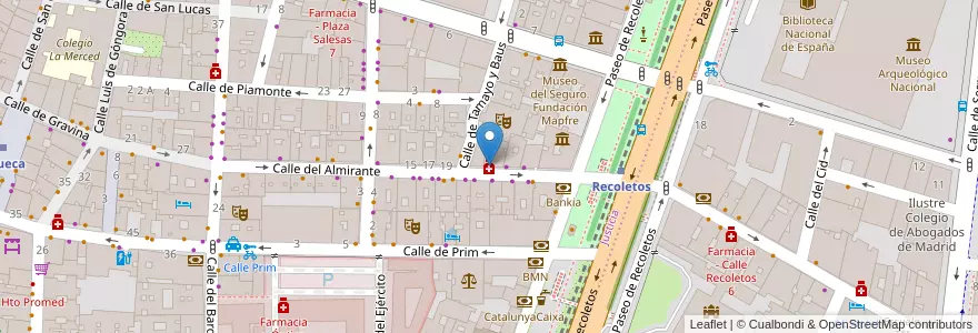 Mapa de ubicacion de Farmacia - Calle Almirante 23 en Espanha, Comunidade De Madrid, Comunidade De Madrid, Área Metropolitana De Madrid Y Corredor Del Henares, Madrid.