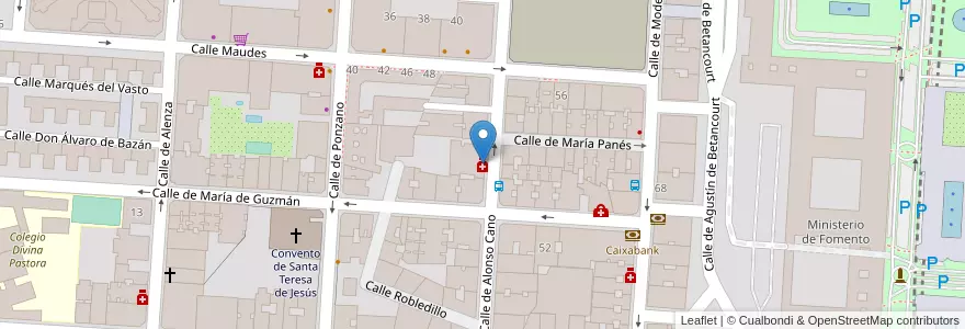 Mapa de ubicacion de Farmacia - Calle Alonso Cano 93 en اسپانیا, بخش خودمختار مادرید, بخش خودمختار مادرید, Área Metropolitana De Madrid Y Corredor Del Henares, مادرید.