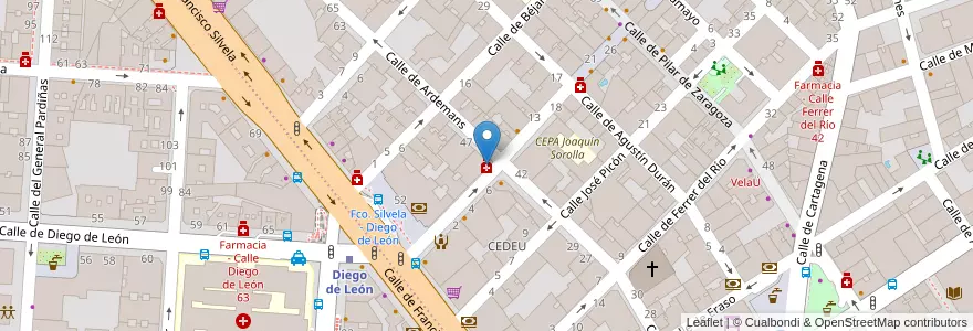 Mapa de ubicacion de Farmacia - Calle Alonso Heredia 5 en إسبانيا, منطقة مدريد, منطقة مدريد, Área Metropolitana De Madrid Y Corredor Del Henares, مدريد.