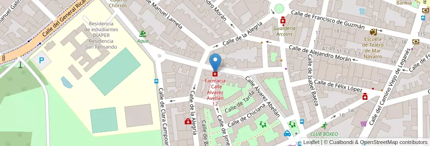Mapa de ubicacion de Farmacia - Calle Álvarez Avellán 12 en إسبانيا, منطقة مدريد, منطقة مدريد, Área Metropolitana De Madrid Y Corredor Del Henares, مدريد.