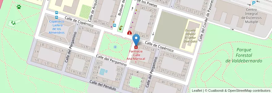 Mapa de ubicacion de Farmacia - Calle Ana Mariscal 1 en Spain, Community Of Madrid, Community Of Madrid, Área Metropolitana De Madrid Y Corredor Del Henares, Madrid.