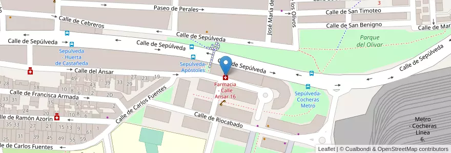 Mapa de ubicacion de Farmacia - Calle Ansar 16 en Spanien, Autonome Gemeinschaft Madrid, Autonome Gemeinschaft Madrid, Área Metropolitana De Madrid Y Corredor Del Henares, Madrid.