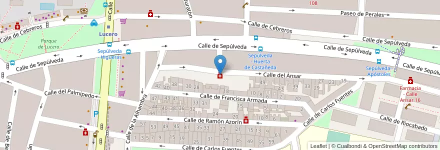 Mapa de ubicacion de Farmacia - Calle Ansar 61 en اسپانیا, بخش خودمختار مادرید, بخش خودمختار مادرید, Área Metropolitana De Madrid Y Corredor Del Henares, مادرید.