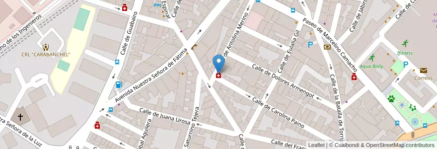 Mapa de ubicacion de Farmacia - Calle Antolina Merino 13 en スペイン, マドリード州, Comunidad De Madrid, Área Metropolitana De Madrid Y Corredor Del Henares, Madrid.