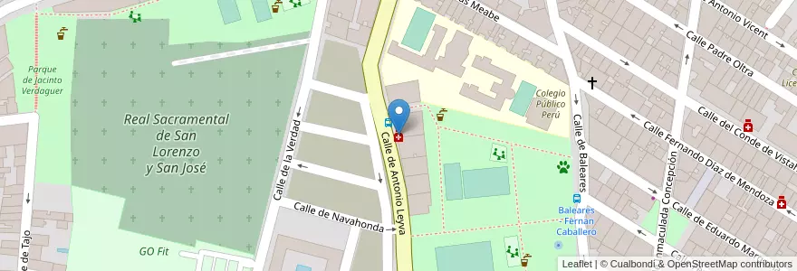 Mapa de ubicacion de Farmacia - Calle Antonio de Leyva 25 en Espanha, Comunidade De Madrid, Comunidade De Madrid, Área Metropolitana De Madrid Y Corredor Del Henares, Madrid.
