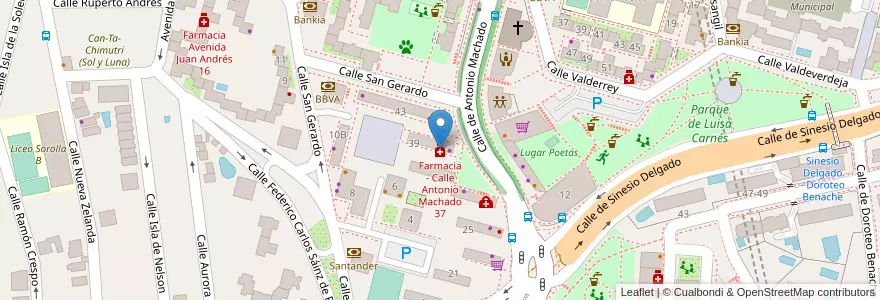 Mapa de ubicacion de Farmacia - Calle Antonio Machado 37 en España, Comunidad De Madrid, Comunidad De Madrid, Área Metropolitana De Madrid Y Corredor Del Henares, Madrid.