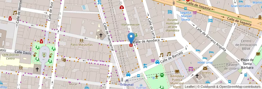 Mapa de ubicacion de Farmacia - Calle Apodaca 8 en Spanien, Autonome Gemeinschaft Madrid, Autonome Gemeinschaft Madrid, Área Metropolitana De Madrid Y Corredor Del Henares, Madrid.