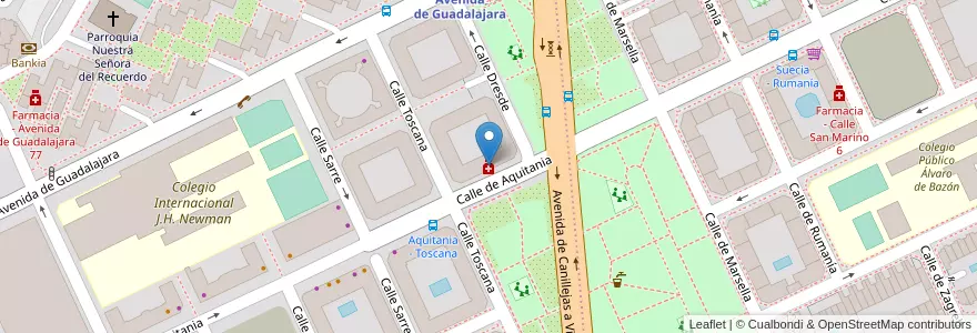 Mapa de ubicacion de Farmacia - Calle Aquitanía 87 en إسبانيا, منطقة مدريد, منطقة مدريد, Área Metropolitana De Madrid Y Corredor Del Henares, مدريد.