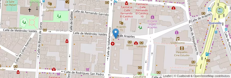 Mapa de ubicacion de Farmacia - Calle Arapiles 21 en Espanha, Comunidade De Madrid, Comunidade De Madrid, Área Metropolitana De Madrid Y Corredor Del Henares, Madrid.