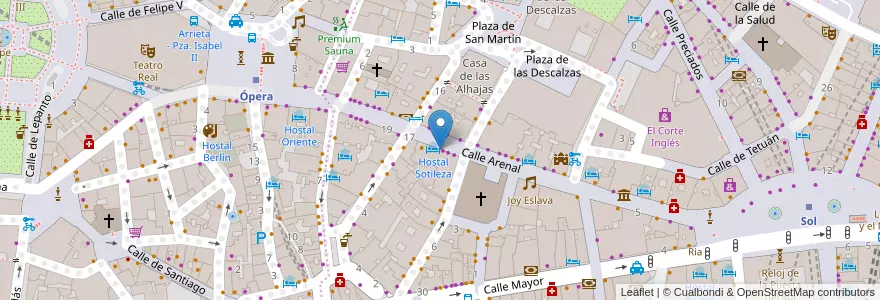 Mapa de ubicacion de Farmacia - Calle Arenal 15 en اسپانیا, بخش خودمختار مادرید, بخش خودمختار مادرید, Área Metropolitana De Madrid Y Corredor Del Henares, مادرید.