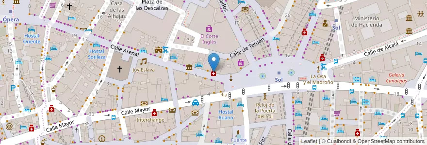 Mapa de ubicacion de Farmacia - Calle Arenal 2 en España, Comunidad De Madrid, Comunidad De Madrid, Área Metropolitana De Madrid Y Corredor Del Henares, Madrid.