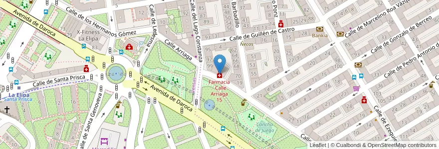 Mapa de ubicacion de Farmacia - Calle Arriaga 15 en Spanien, Autonome Gemeinschaft Madrid, Autonome Gemeinschaft Madrid, Área Metropolitana De Madrid Y Corredor Del Henares, Madrid.