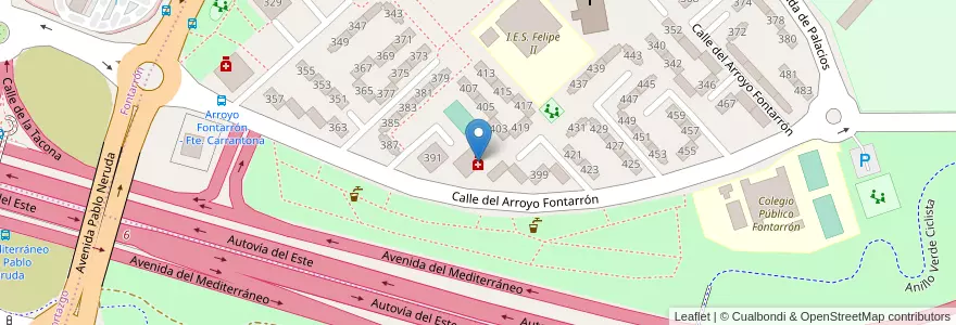 Mapa de ubicacion de Farmacia - Calle Arroyo Fontarrón 393 en Sepanyol, Comunidad De Madrid, Comunidad De Madrid, Área Metropolitana De Madrid Y Corredor Del Henares, Madrid.