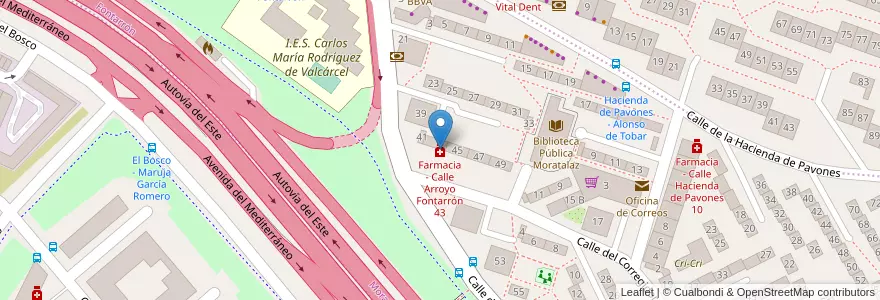 Mapa de ubicacion de Farmacia - Calle Arroyo Fontarrón 43 en Spagna, Comunidad De Madrid, Comunidad De Madrid, Área Metropolitana De Madrid Y Corredor Del Henares, Madrid.