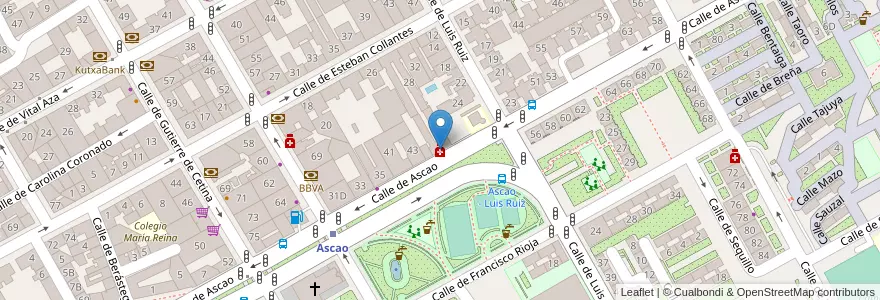 Mapa de ubicacion de Farmacia - Calle Ascao 47 en Испания, Мадрид, Мадрид, Área Metropolitana De Madrid Y Corredor Del Henares, Мадрид.