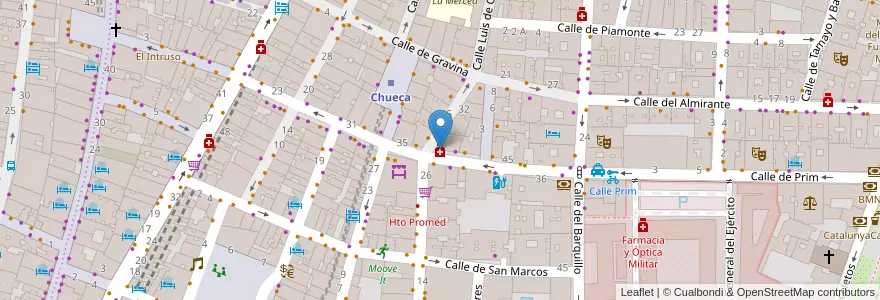 Mapa de ubicacion de Farmacia - Calle Augusto Figueroa 39 en Spain, Community Of Madrid, Community Of Madrid, Área Metropolitana De Madrid Y Corredor Del Henares, Madrid.