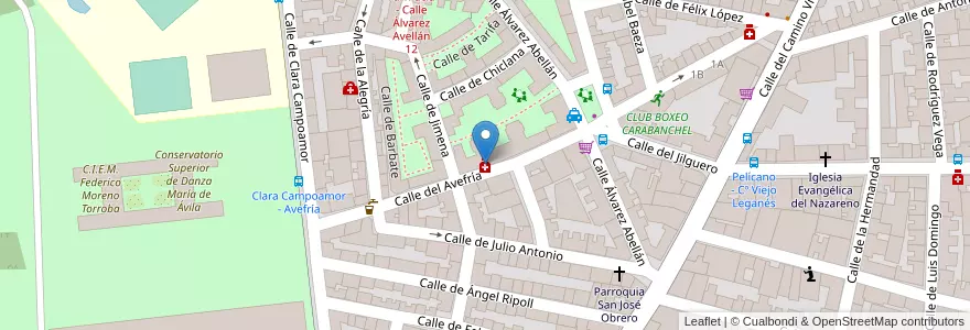 Mapa de ubicacion de Farmacia - Calle Avefría 32 en اسپانیا, بخش خودمختار مادرید, بخش خودمختار مادرید, Área Metropolitana De Madrid Y Corredor Del Henares, مادرید.