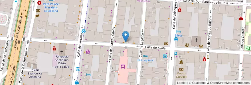Mapa de ubicacion de Farmacia - Calle Ayala 19 en Sepanyol, Comunidad De Madrid, Comunidad De Madrid, Área Metropolitana De Madrid Y Corredor Del Henares, Madrid.