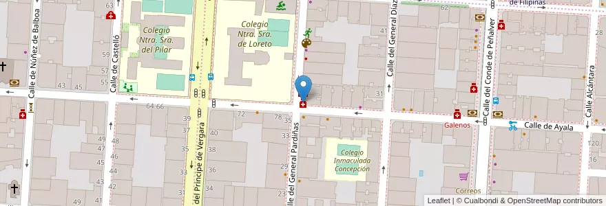 Mapa de ubicacion de Farmacia - Calle Ayala 53 en 西班牙, Comunidad De Madrid, Comunidad De Madrid, Área Metropolitana De Madrid Y Corredor Del Henares, Madrid.