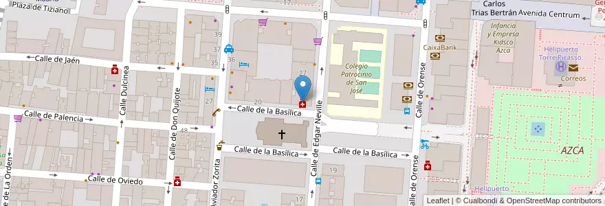 Mapa de ubicacion de Farmacia - Calle Basílica 16 en اسپانیا, بخش خودمختار مادرید, بخش خودمختار مادرید, Área Metropolitana De Madrid Y Corredor Del Henares, مادرید.