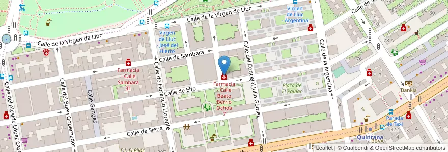 Mapa de ubicacion de Farmacia - Calle Beato Berrio Ochoa 7 en اسپانیا, بخش خودمختار مادرید, بخش خودمختار مادرید, Área Metropolitana De Madrid Y Corredor Del Henares, مادرید.