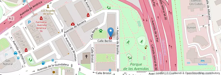 Mapa de ubicacion de Farmacia - Calle Berlín 7 en اسپانیا, بخش خودمختار مادرید, بخش خودمختار مادرید, Área Metropolitana De Madrid Y Corredor Del Henares, مادرید.