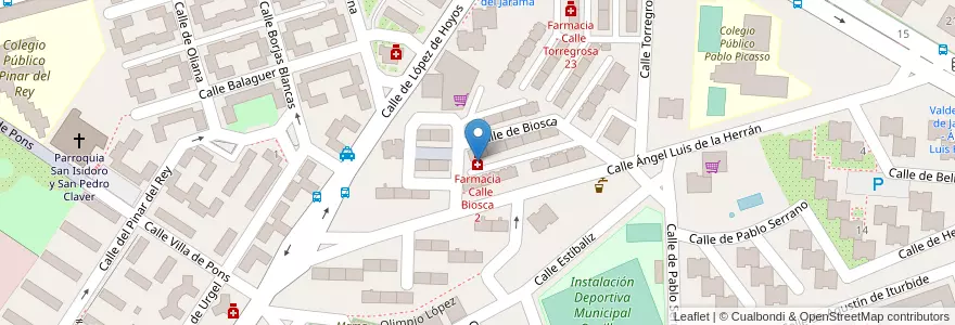Mapa de ubicacion de Farmacia - Calle Biosca 2 en إسبانيا, منطقة مدريد, منطقة مدريد, Área Metropolitana De Madrid Y Corredor Del Henares, مدريد.