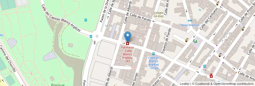 Mapa de ubicacion de Farmacia - Calle Blanco Argibay, 182 en Spanien, Autonome Gemeinschaft Madrid, Autonome Gemeinschaft Madrid, Área Metropolitana De Madrid Y Corredor Del Henares, Madrid.