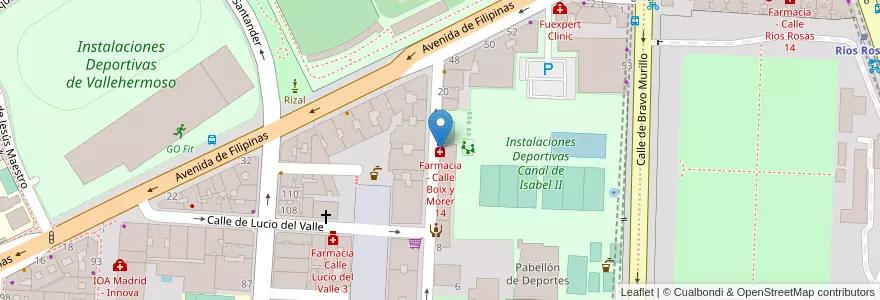 Mapa de ubicacion de Farmacia - Calle Boix y Morer 14 en اسپانیا, بخش خودمختار مادرید, بخش خودمختار مادرید, Área Metropolitana De Madrid Y Corredor Del Henares, مادرید.