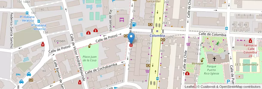 Mapa de ubicacion de Farmacia - Calle Bolivia 16 en Sepanyol, Comunidad De Madrid, Comunidad De Madrid, Área Metropolitana De Madrid Y Corredor Del Henares, Madrid.