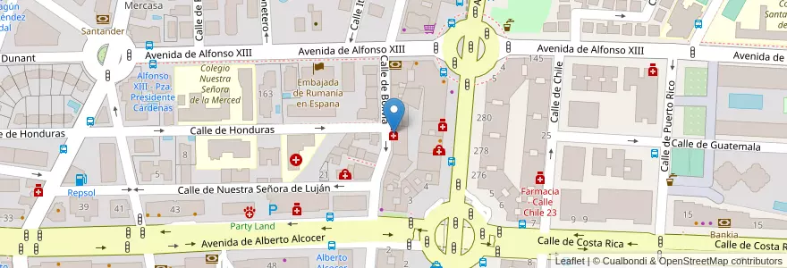 Mapa de ubicacion de Farmacia - Calle Bolivia 38 en إسبانيا, منطقة مدريد, منطقة مدريد, Área Metropolitana De Madrid Y Corredor Del Henares, مدريد.