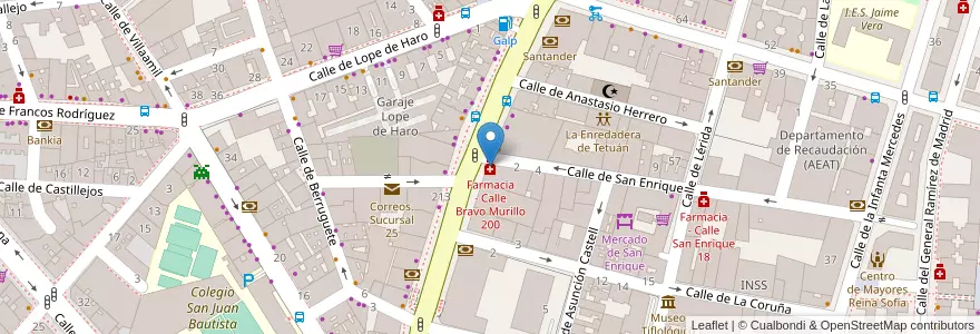 Mapa de ubicacion de Farmacia - Calle Bravo Murillo 200 en Spain, Community Of Madrid, Community Of Madrid, Área Metropolitana De Madrid Y Corredor Del Henares, Madrid.