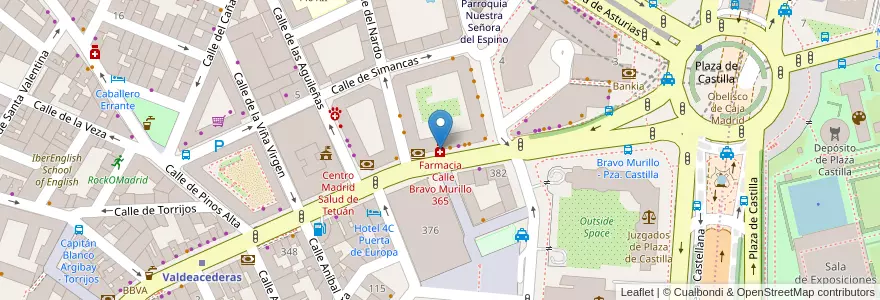 Mapa de ubicacion de Farmacia - Calle Bravo Murillo 365 en إسبانيا, منطقة مدريد, منطقة مدريد, Área Metropolitana De Madrid Y Corredor Del Henares, مدريد.