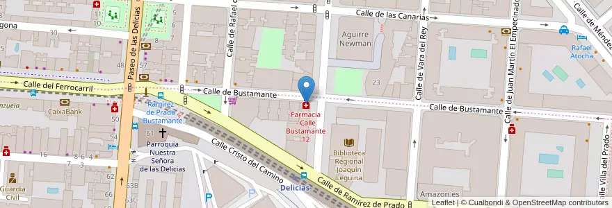 Mapa de ubicacion de Farmacia - Calle Bustamante 12 en スペイン, マドリード州, Comunidad De Madrid, Área Metropolitana De Madrid Y Corredor Del Henares, Madrid.