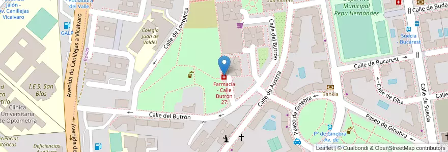 Mapa de ubicacion de Farmacia - Calle Butrón 27 en スペイン, マドリード州, Comunidad De Madrid, Área Metropolitana De Madrid Y Corredor Del Henares, Madrid.