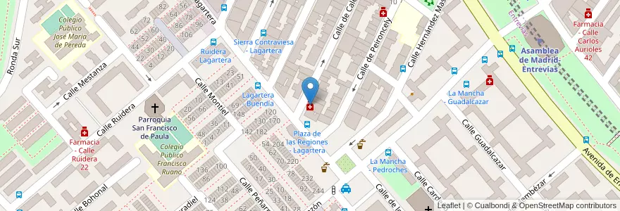 Mapa de ubicacion de Farmacia - Calle Calero Pita 39 en اسپانیا, بخش خودمختار مادرید, بخش خودمختار مادرید, Área Metropolitana De Madrid Y Corredor Del Henares, مادرید.