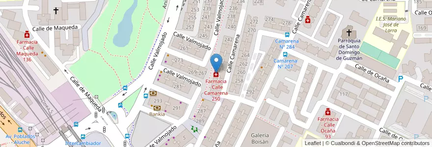 Mapa de ubicacion de Farmacia - Calle Camarena 250 en Spain, Community Of Madrid, Community Of Madrid, Área Metropolitana De Madrid Y Corredor Del Henares, Madrid.