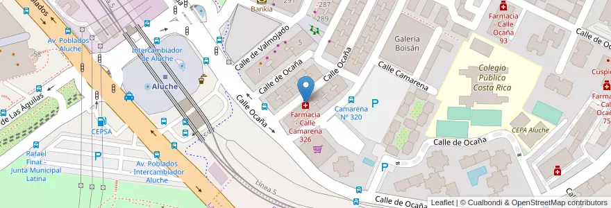 Mapa de ubicacion de Farmacia - Calle Camarena 326 en إسبانيا, منطقة مدريد, منطقة مدريد, Área Metropolitana De Madrid Y Corredor Del Henares, مدريد.
