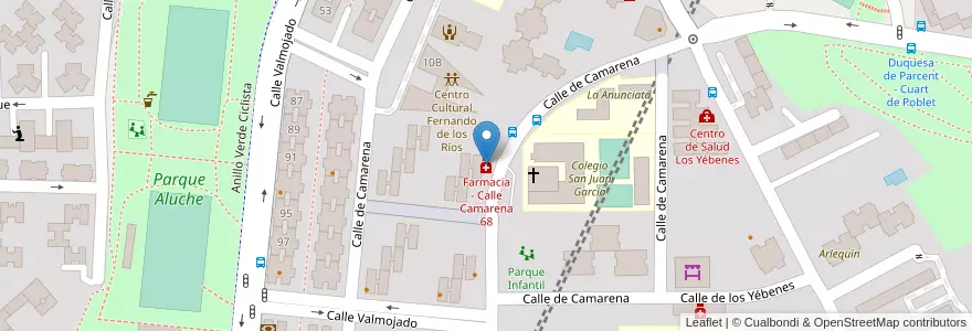 Mapa de ubicacion de Farmacia - Calle Camarena 68 en اسپانیا, بخش خودمختار مادرید, بخش خودمختار مادرید, Área Metropolitana De Madrid Y Corredor Del Henares, مادرید.