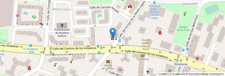 Mapa de ubicacion de Farmacia - Calle Camino de Los Vinateros 45 en اسپانیا, بخش خودمختار مادرید, بخش خودمختار مادرید, Área Metropolitana De Madrid Y Corredor Del Henares, مادرید.