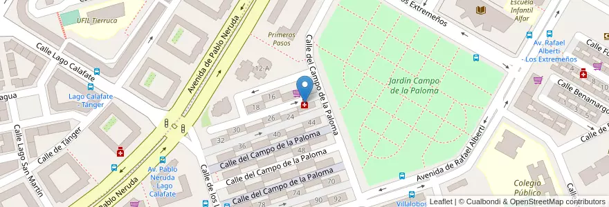 Mapa de ubicacion de Farmacia - Calle Campo de La Paloma 22 en اسپانیا, بخش خودمختار مادرید, بخش خودمختار مادرید, Área Metropolitana De Madrid Y Corredor Del Henares, مادرید.