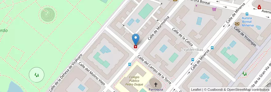 Mapa de ubicacion de Farmacia - Calle Campo de La Torre 1 en إسبانيا, منطقة مدريد, منطقة مدريد, Área Metropolitana De Madrid Y Corredor Del Henares, مدريد.