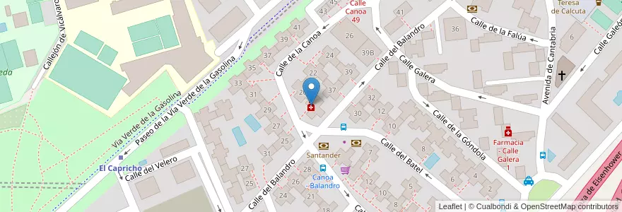Mapa de ubicacion de Farmacia - Calle Canoa 18 en Spanien, Autonome Gemeinschaft Madrid, Autonome Gemeinschaft Madrid, Área Metropolitana De Madrid Y Corredor Del Henares, Madrid.