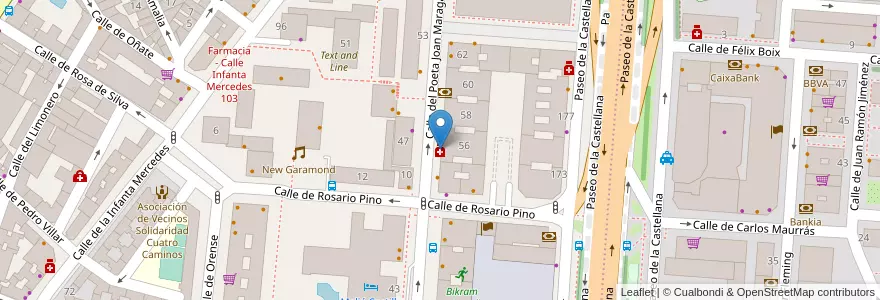 Mapa de ubicacion de Farmacia - Calle Capitán Haya 56 en اسپانیا, بخش خودمختار مادرید, بخش خودمختار مادرید, Área Metropolitana De Madrid Y Corredor Del Henares, مادرید.