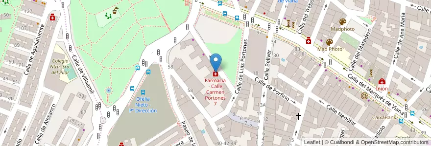 Mapa de ubicacion de Farmacia - Calle Carmen Portones 7 en 西班牙, Comunidad De Madrid, Comunidad De Madrid, Área Metropolitana De Madrid Y Corredor Del Henares, Madrid.