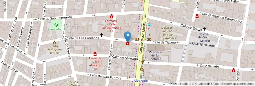Mapa de ubicacion de Farmacia - Calle Carolinas 3 en إسبانيا, منطقة مدريد, منطقة مدريد, Área Metropolitana De Madrid Y Corredor Del Henares, مدريد.