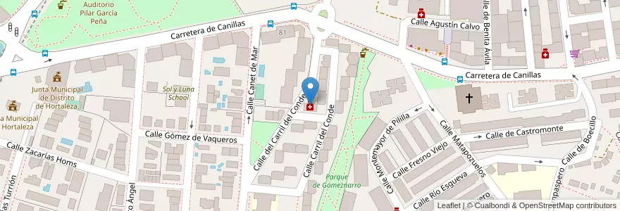 Mapa de ubicacion de Farmacia - Calle Carril del Conde 100 en إسبانيا, منطقة مدريد, منطقة مدريد, Área Metropolitana De Madrid Y Corredor Del Henares, مدريد.